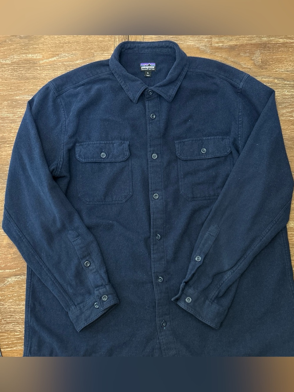 Patagonia Shirt Mens XL Blue Solid Long Sleeve Button Down Organic Cotton Casual